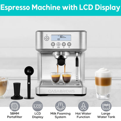 CASABREWS Máquina de Espresso 20 Bar com Vaporizador e Display LCD (Prata)