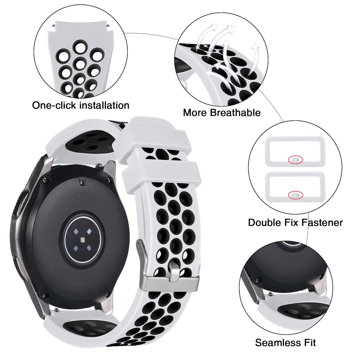 Lerobo Pulseira de Silicone 22mm Compatível com Samsung Galaxy Watch (Branco/Preto)