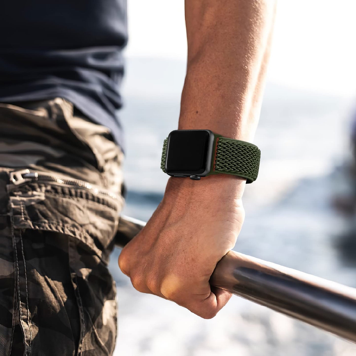 Lerobo Pulseira Nylon Elástica para Apple Watch, Ajustável (Verde Militar)