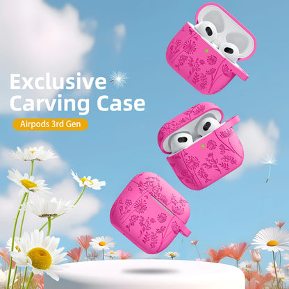 Lerobo Capa para AirPods 3ª Geração com Chaveiro e Gravação Floral (Rosa)