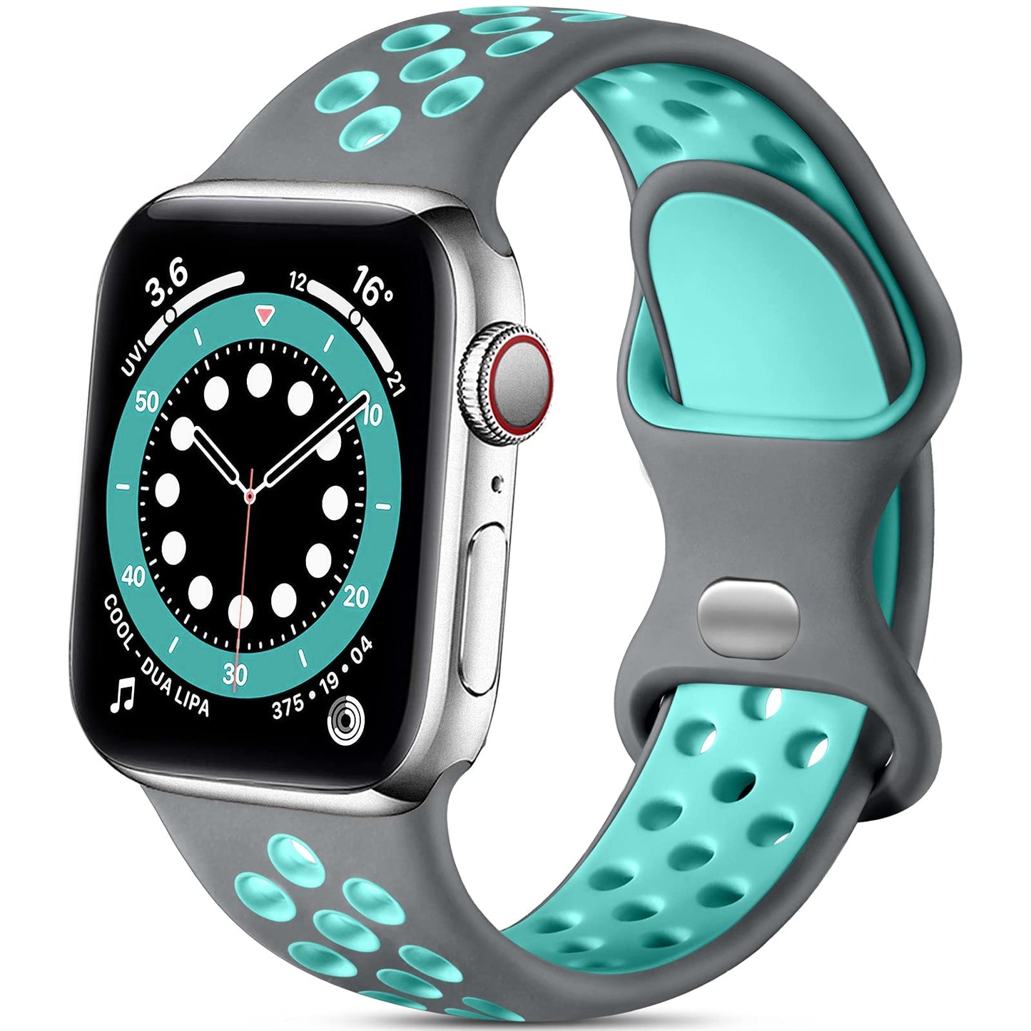 Lerobo Pulseira de Silicone Respirável para Apple Watch (Cinza/Verde Água)