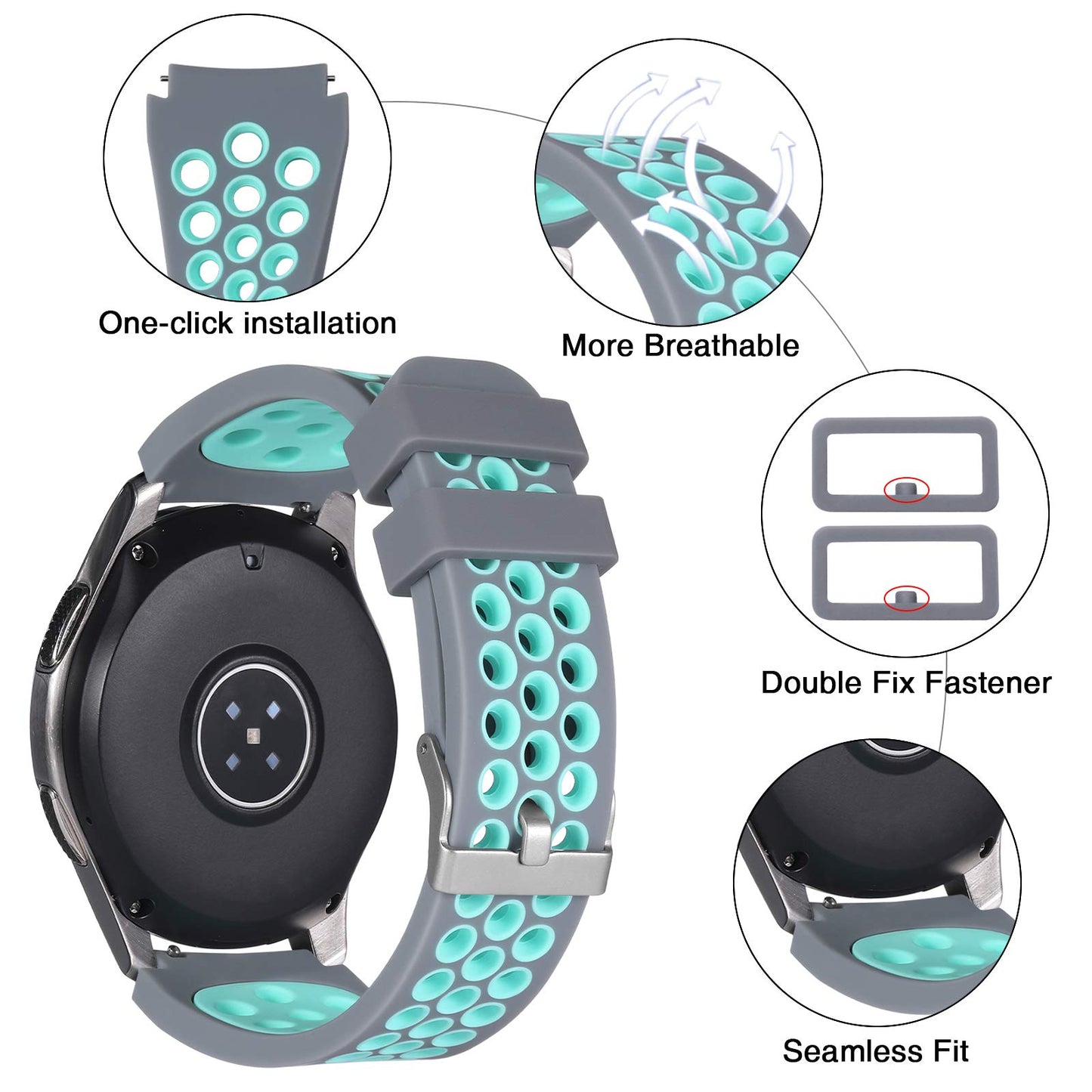 Lerobo Pulseira p/ Samsung Galaxy Watch 3 45mm/Gear S3 22mm (Gray/Teal)