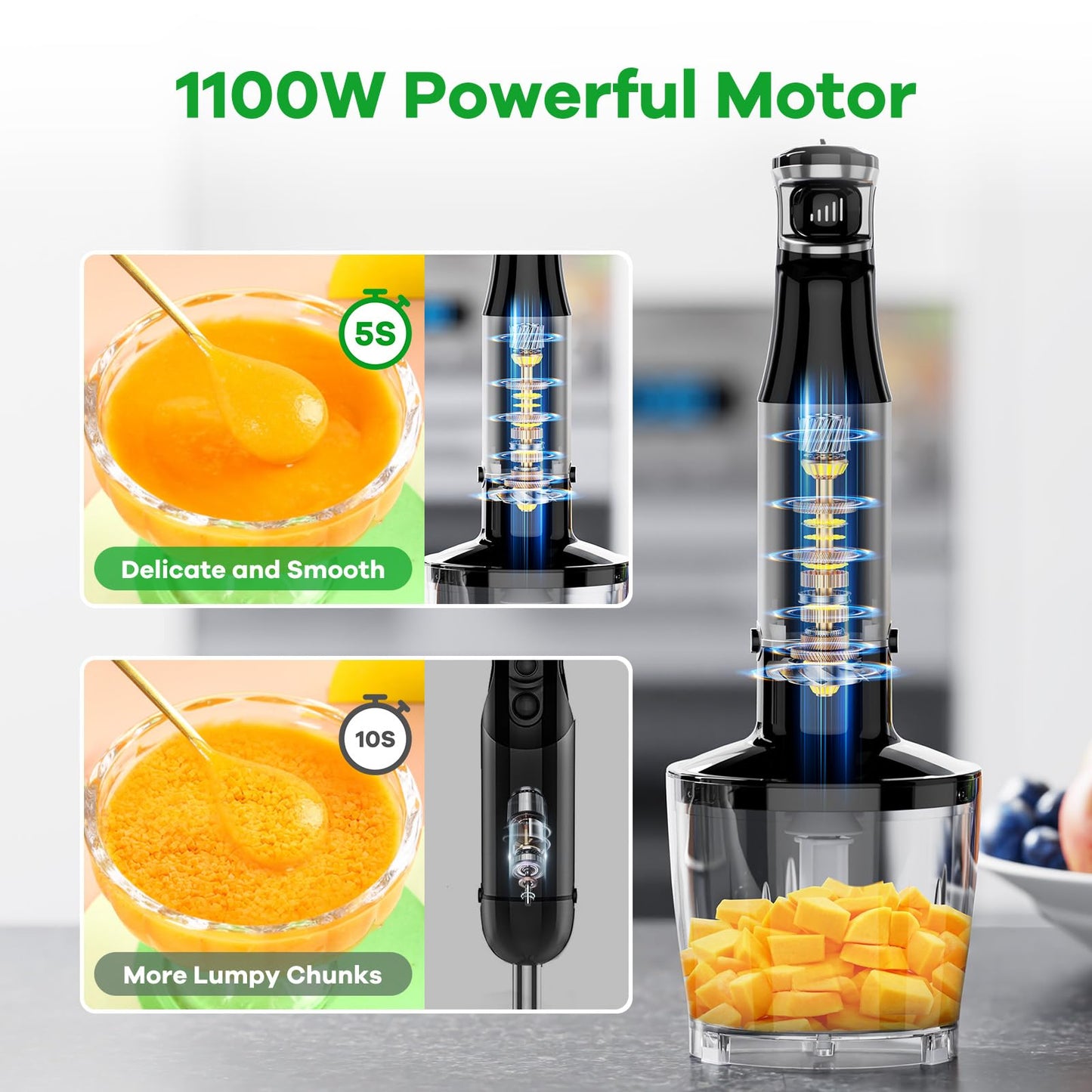 Mixer de Imersão Turelar 1100W, 5 em 1, Velocidade Variável, Aço Inox