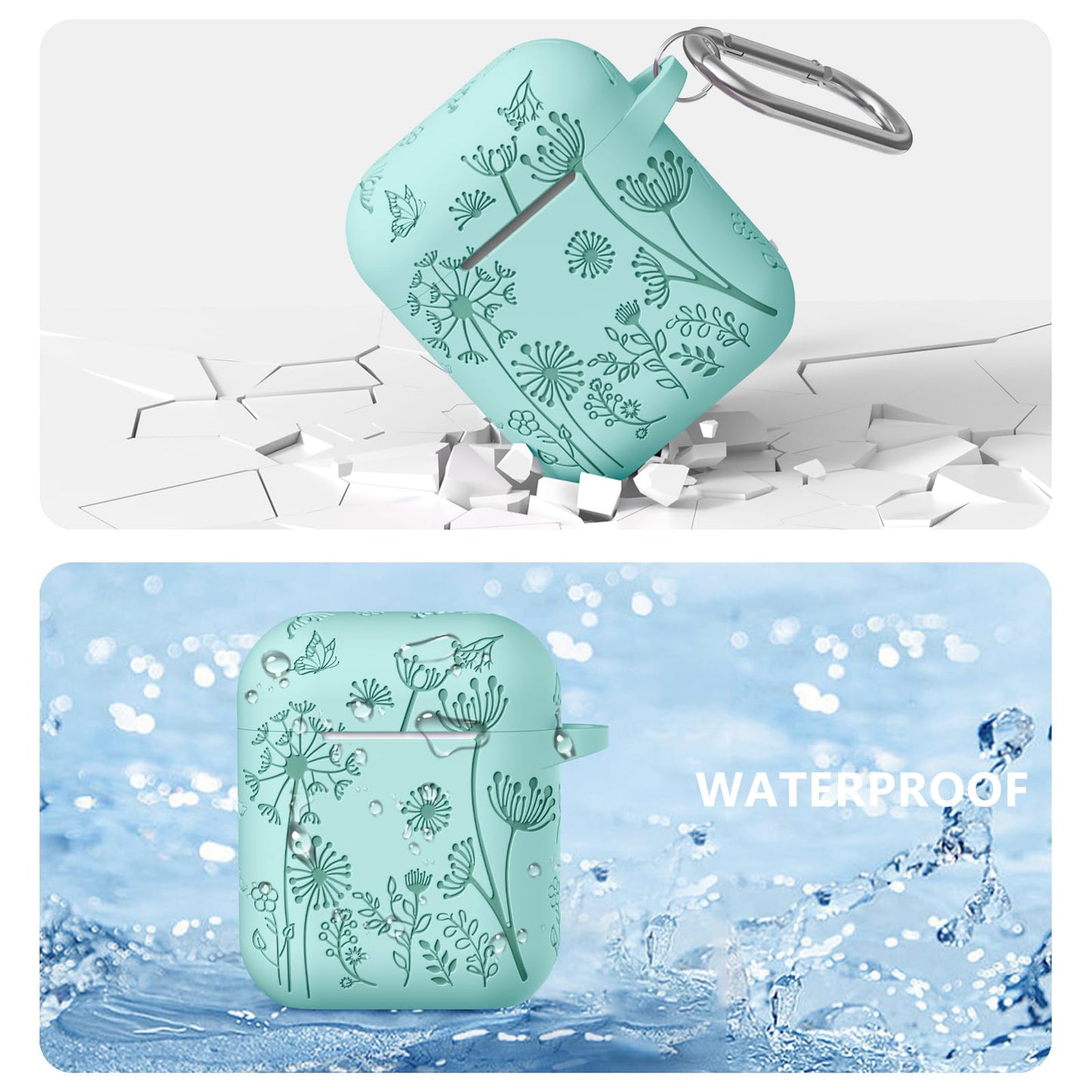 Lerobo Capa Gravada para AirPods 1/2 com Mosquetão (Verde Menta)