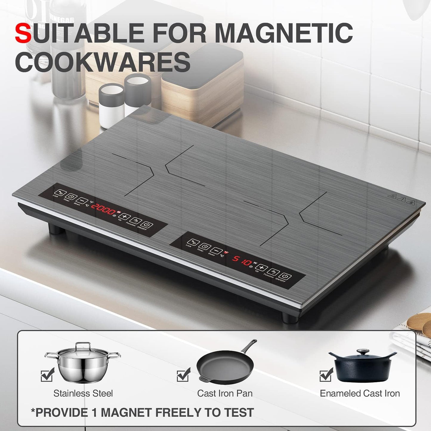 GTKZW Cooktop de Indução Duplo 24" 4000W com 2 Queimadores e Tela Touch