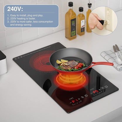 GTKZW Cooktop Elétrico 12" 3000W com 2 Queimadores e Controle Touch (Preto)