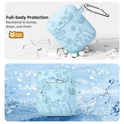 Lerobo Capa Gravada Silicone para AirPods 1ª/2ª Geração com Mosquetão (Azul Céu)