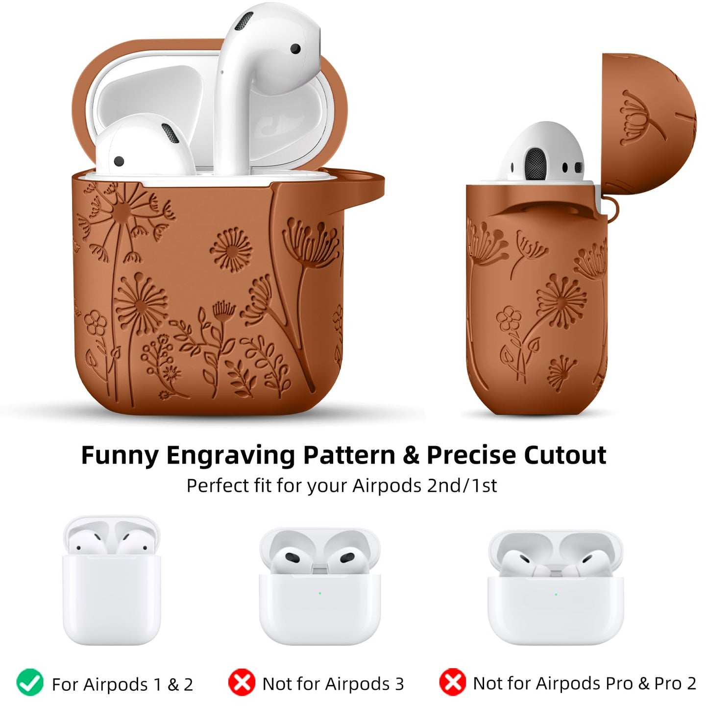 Lerobo Capa Gravada para AirPods 1ª/2ª Geração com Mosquetão