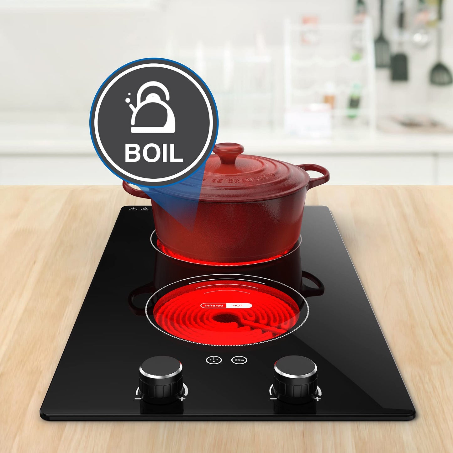 VBGK Cooktop Elétrico de 12" com 2 Zonas, 9 Níveis e Bloqueio Infantil