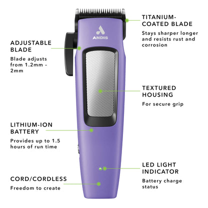 Máquina Andis Easy Clip Cordless II 560017 10 Peças - Roxo