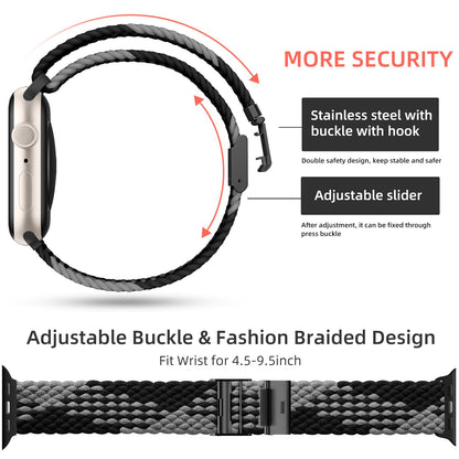 Lerobo Pulseira de Nylon Elástica Trançada para Apple Watch (Preto/Preto Cinza)