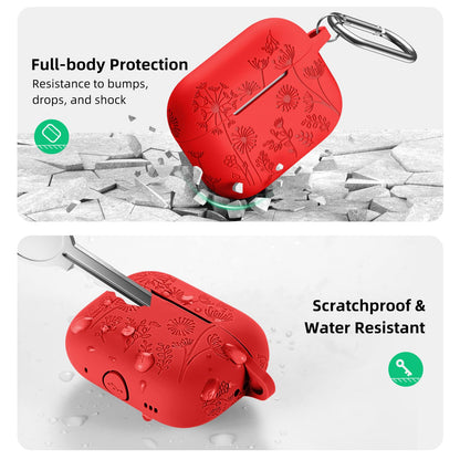 Lerobo Capa Gravada para AirPods Pro 1ª e 2ª Geração com Chaveiro (Vermelho)