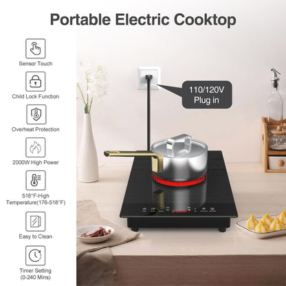 VBGK Cooktop Elétrico Portátil 2000W com 9 Níveis de Potência e Timer