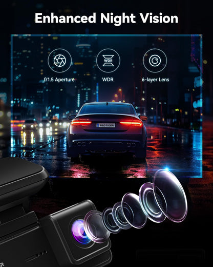 REDTIGER Dash Cam 4K, Wi-Fi 5.8GHz, GPS, Visão Noturna, 32GB