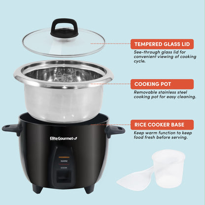 Elite Gourmet Panela Elétrica de Arroz 10 Xícaras com Panela de Aço Inox (Preto)