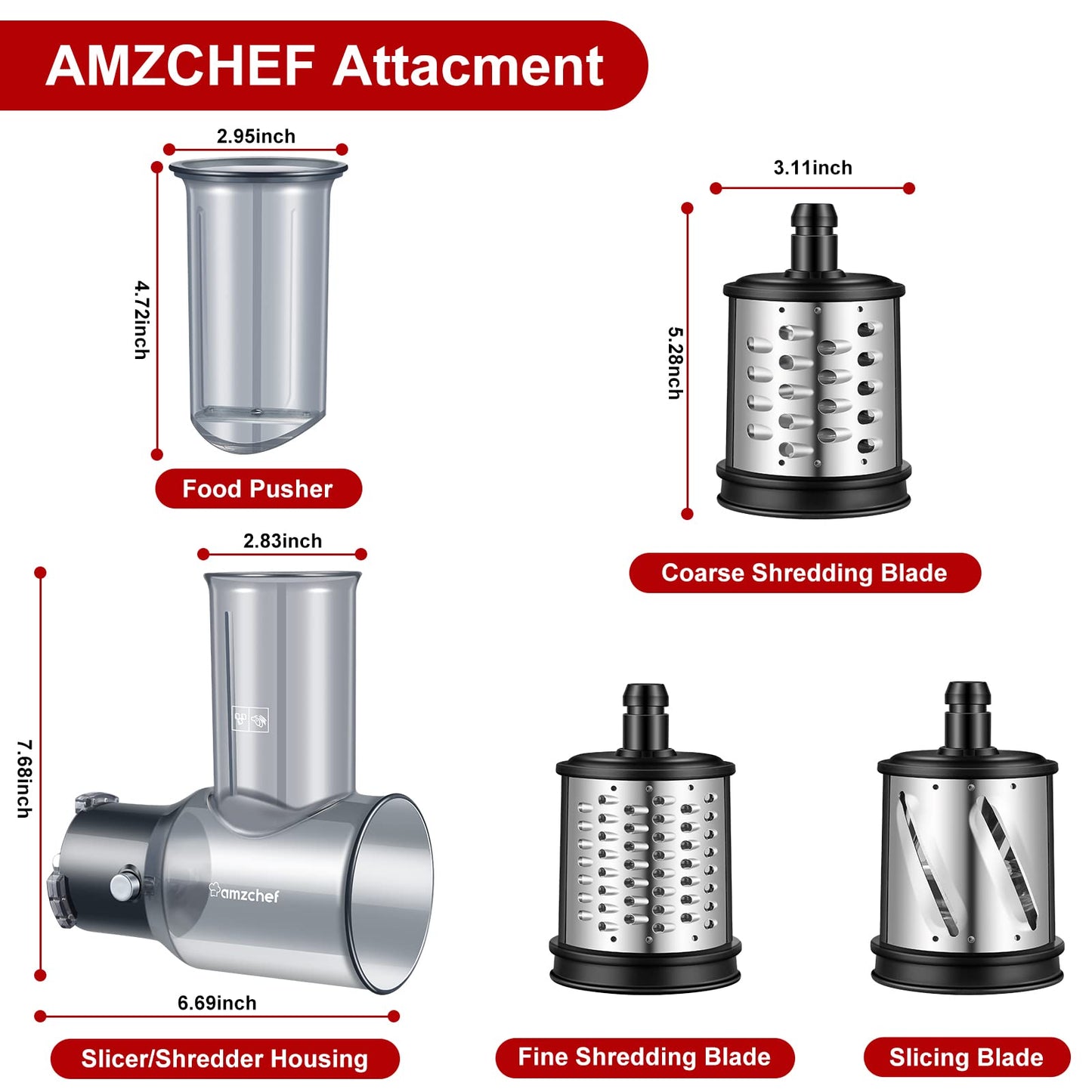 Acessório Fatiador/Ralador AMZCHEF para Juicer com 3 Lâminas Intercambiáveis