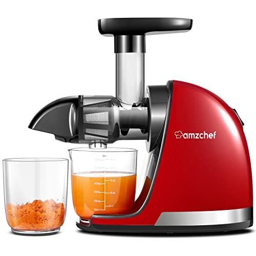 AMZCHEF Juicer Masticating de Pressão a Frio com Função Reversa (Vermelho)