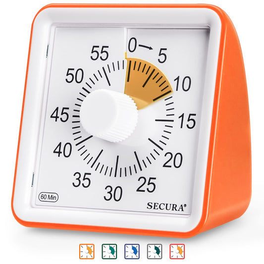 Secura Timer Visual de 60 Minutos para Sala de Aula e Estudo (Laranja)