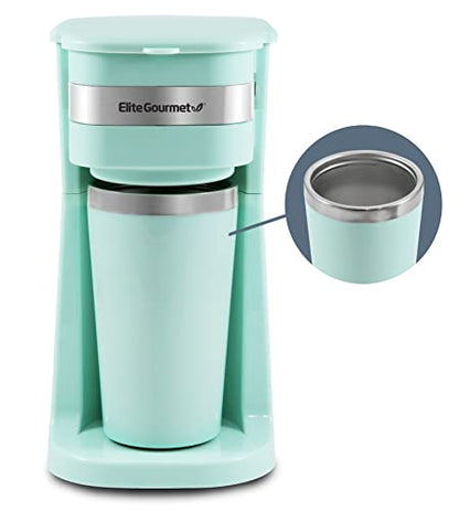 Elite Gourmet Cafeteira Compacta com Caneca Térmica 14oz (Menta)