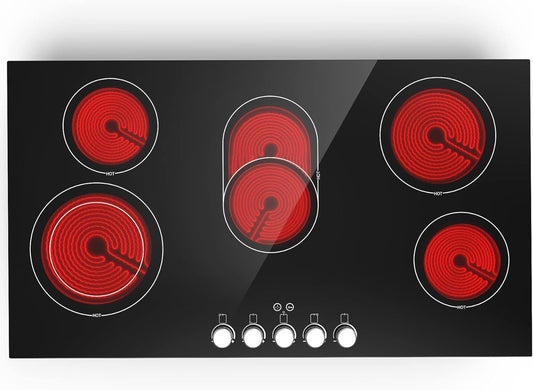 VBGK Cooktop Elétrico 36" 8600W com 5 Bocas e Controle por Knob (Preto)