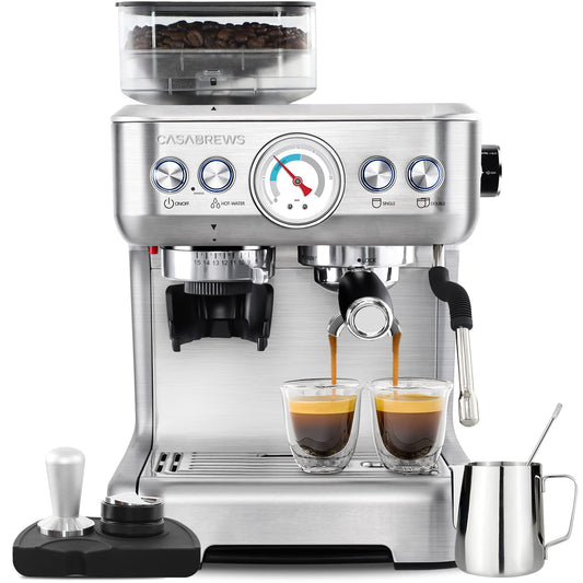 CASABREWS Máquina de Espresso com Moedor e Vaporizador de Leite (Prata)