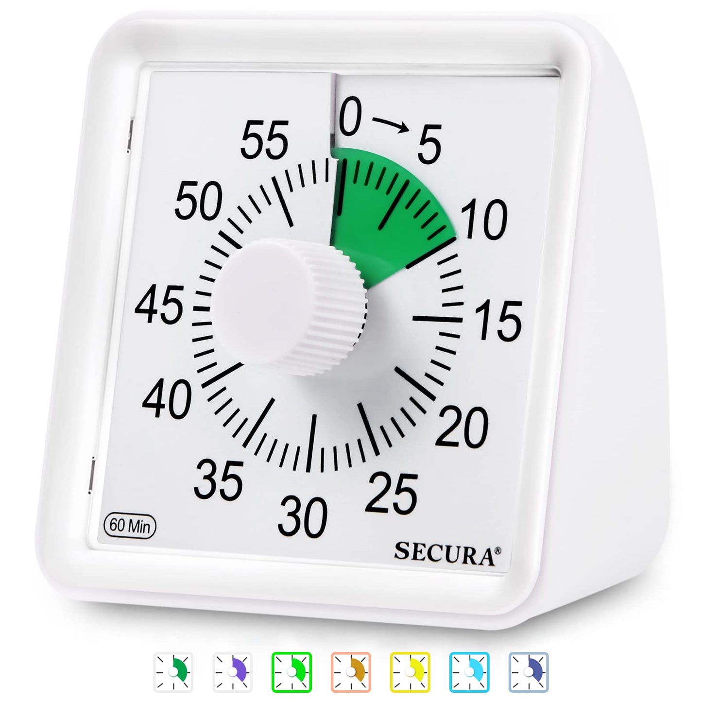 Secura Timer Visual de 60 Minutos para Sala de Aula e Estudo (Verde e Branco)