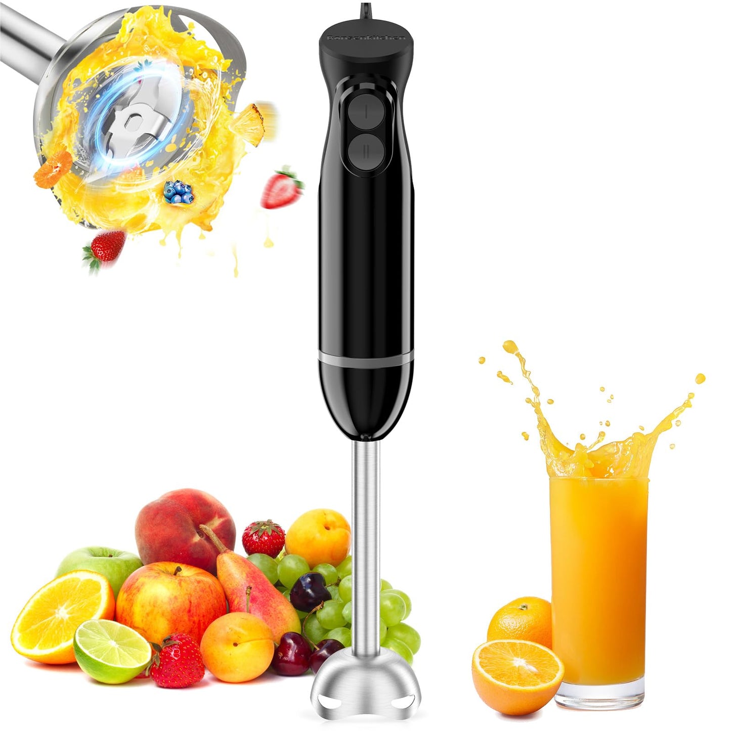 Mixer de Imersão Bonsenkitchen 300W, 2 Velocidades, Aço Inox