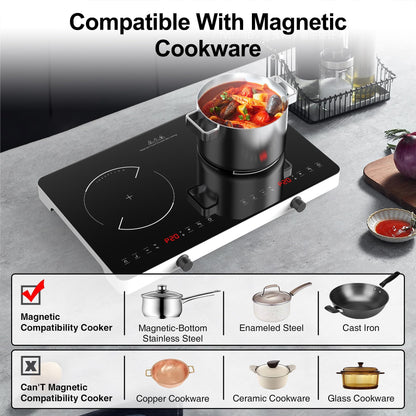 VBGK Cooktop Indução Dupla 4000W com 20 Níveis e Bloqueio Infantil (Preto)