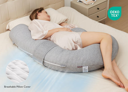 Momcozy Pregnancy Pillow F Shape 53" Cinza Corpo Inteiro Ajustável