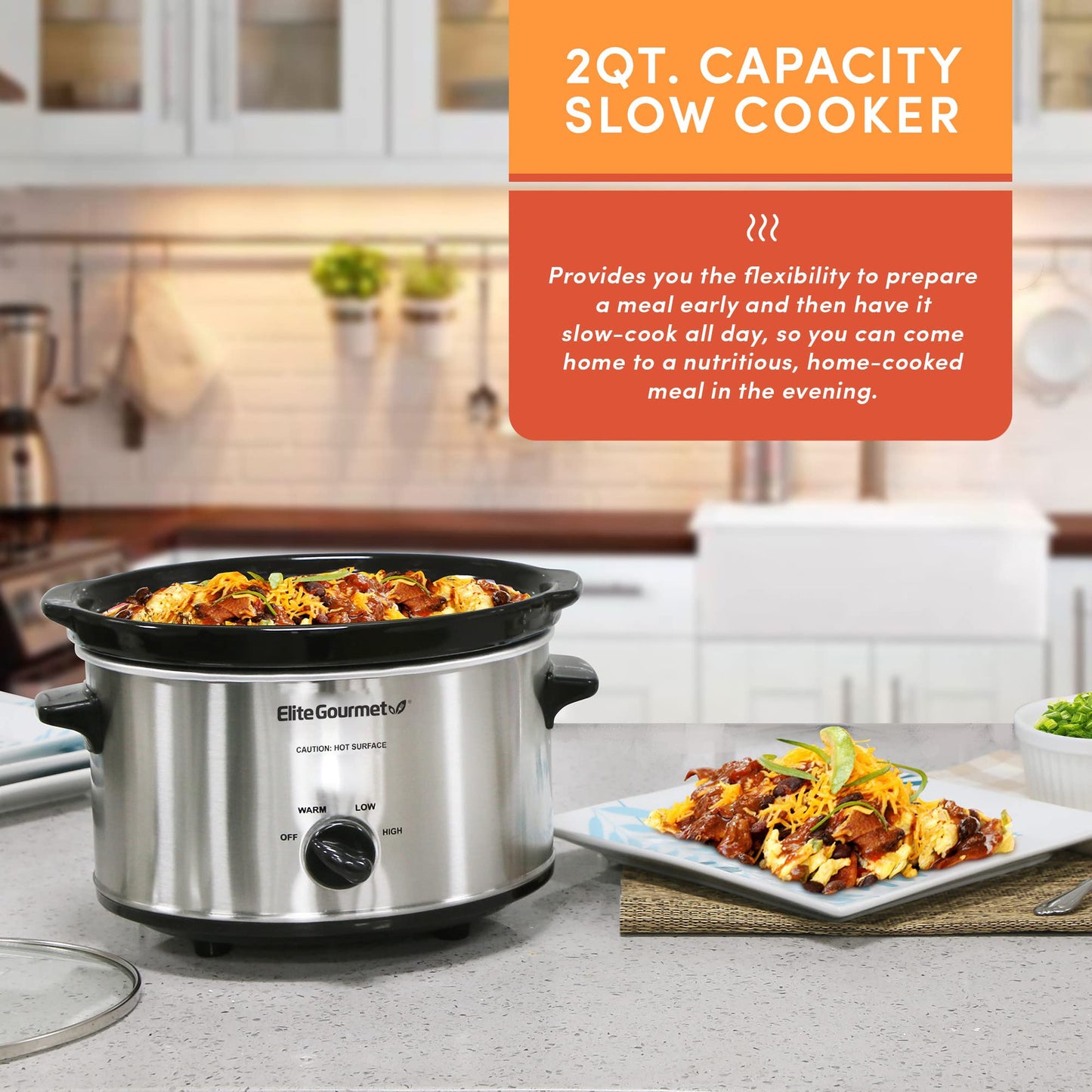 Elite Gourmet Panela Elétrica Slow Cooker 2 Quartos com Tampa de Vidro (Inox)