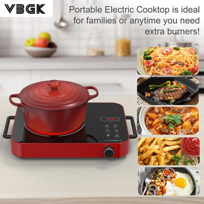 VBGK Cooktop Elétrico Portátil 1800W com Controle de Toque e Knob (Vermelho)