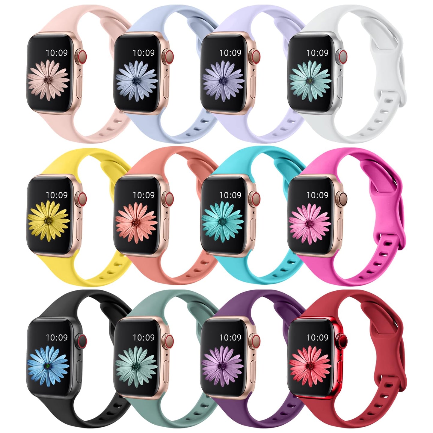 Lerobo 12 Pulseiras Slim de Silicone Compatíveis com Apple Watch