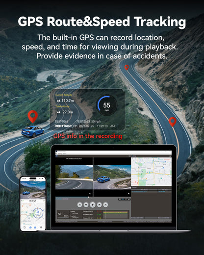 REDTIGER Dash Cam 4K F9, Dual Câmera, Wi-Fi, GPS, Visão Noturna