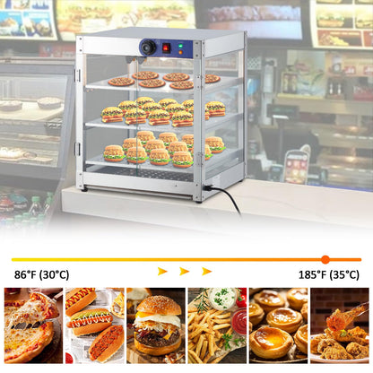 Takywep Vitrine Aquecedora de Alimentos Comercial 800W com 3 Níveis (Prata)