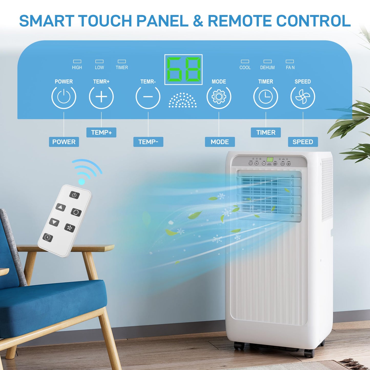 Takywep Ar-Condicionado Portátil 8000 BTU 4 em 1 Controle Remoto