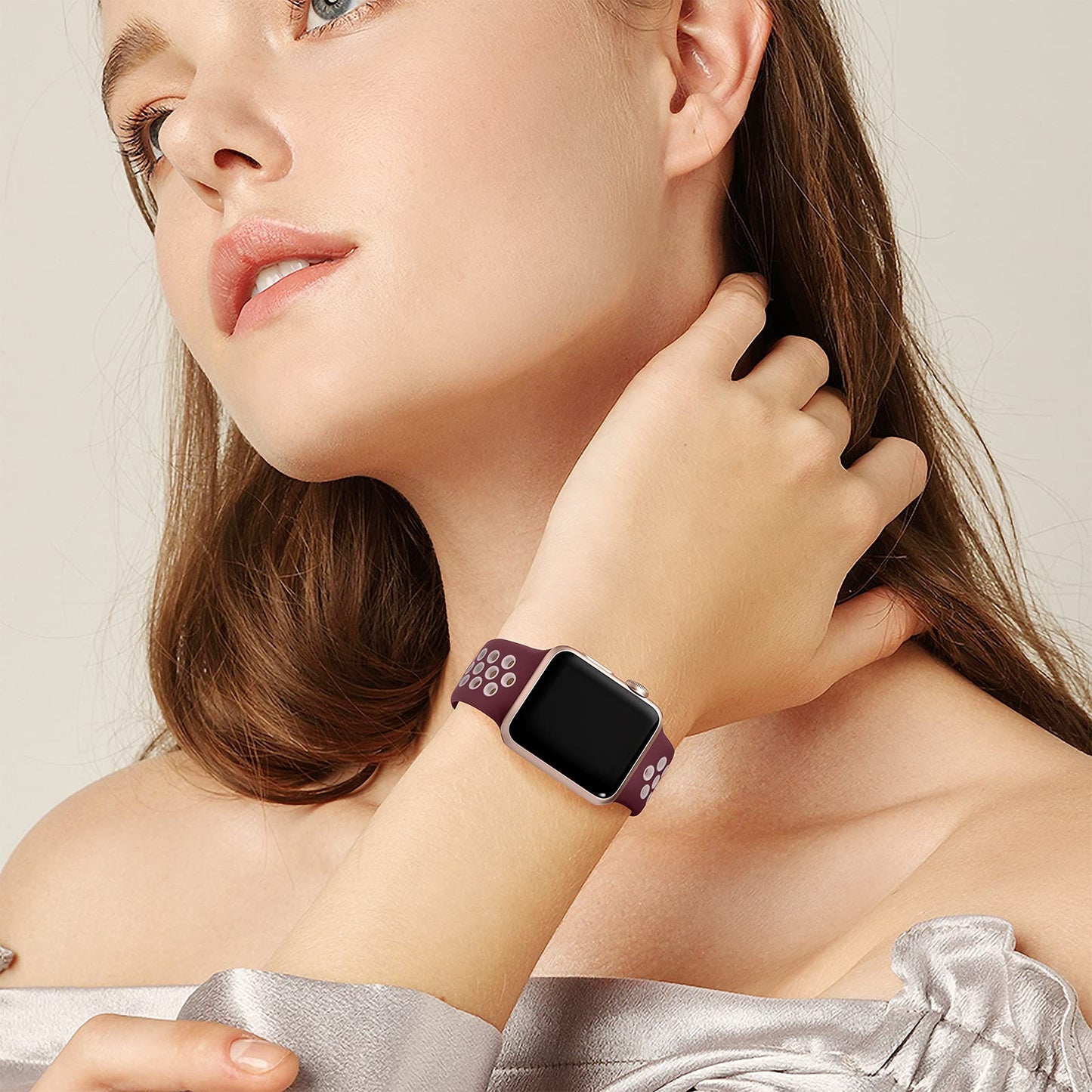 Lerobo Pulseira Silicone Compatível com Apple Watch (Vinho/Rosa)