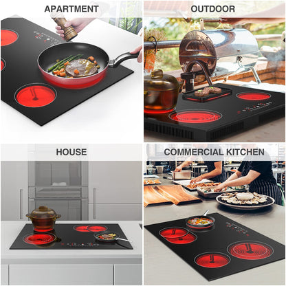 GTKZW Cooktop Elétrico 30" 6800W com 4 Queimadores e Tela Touch (Preto)