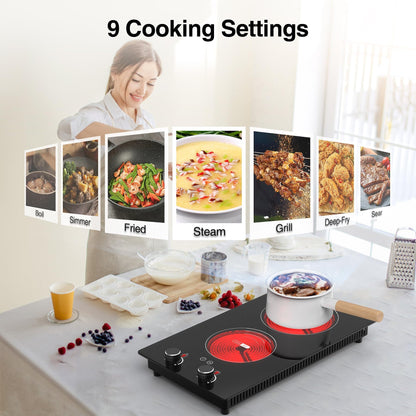 VBGK Cooktop Elétrico 3000W com 2 Queimadores e Controle Touch (Preto)