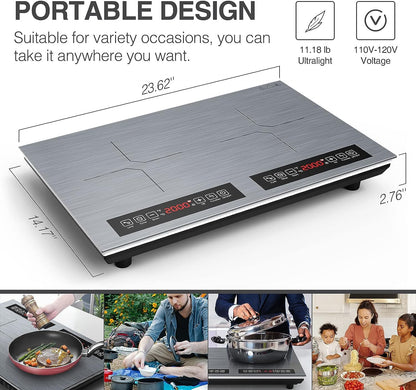 GTKZW Cooktop de Indução 110V, 24 Polegadas, 2 Queimadores (Preto)