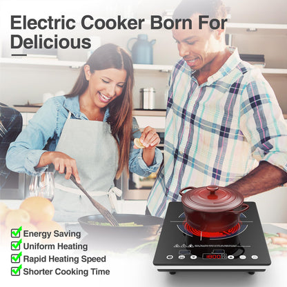 VBGK Cooktop Elétrico 1800W, 9 Níveis, Controle de Toque e Timer (Preto)