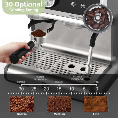 Takywep Máquina de Espresso 20 Bar com Moedor e Vaporizador 2,8L Cinza