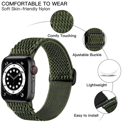 Lerobo Pulseira Nylon Elástica para Apple Watch, Ajustável (Verde Militar)