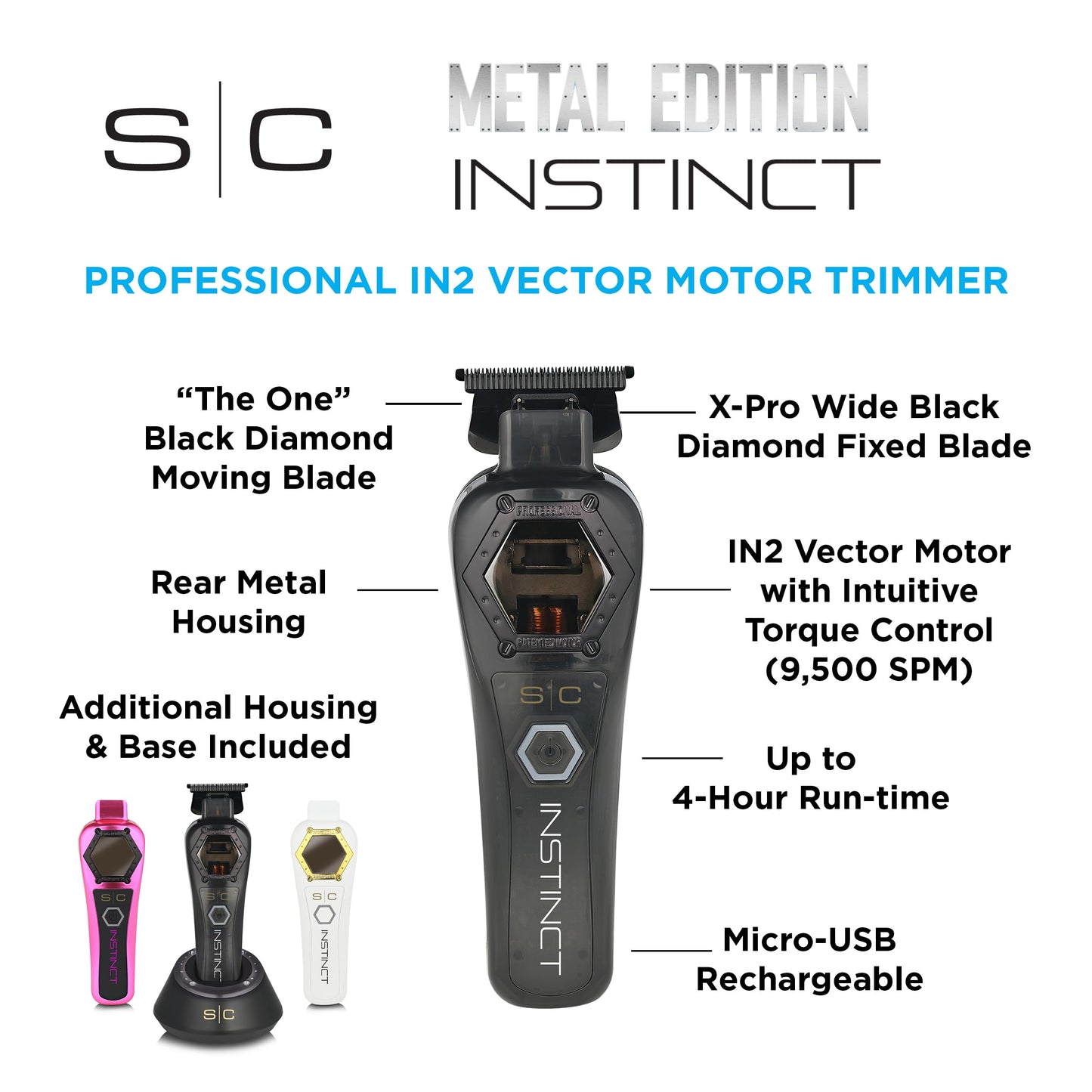 Trimmer Stylecraft Instinct Metal Sem Fio, Motor IN2, Preto/Rosa