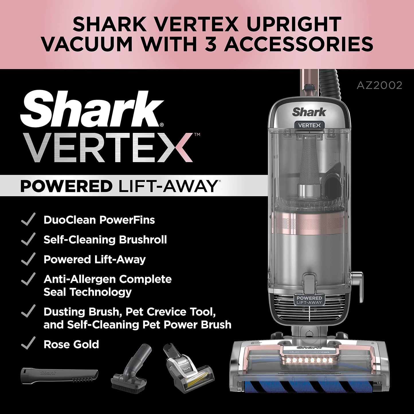 Shark Vertex Lift-Away Aspirador Vertical HEPA 1344W PowerFins Cinza/Rose Gold 120V