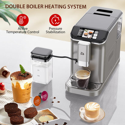 Takywep Máquina de Espresso Automática 20-Bar com Moedor e Espumador de Leite (Prata)