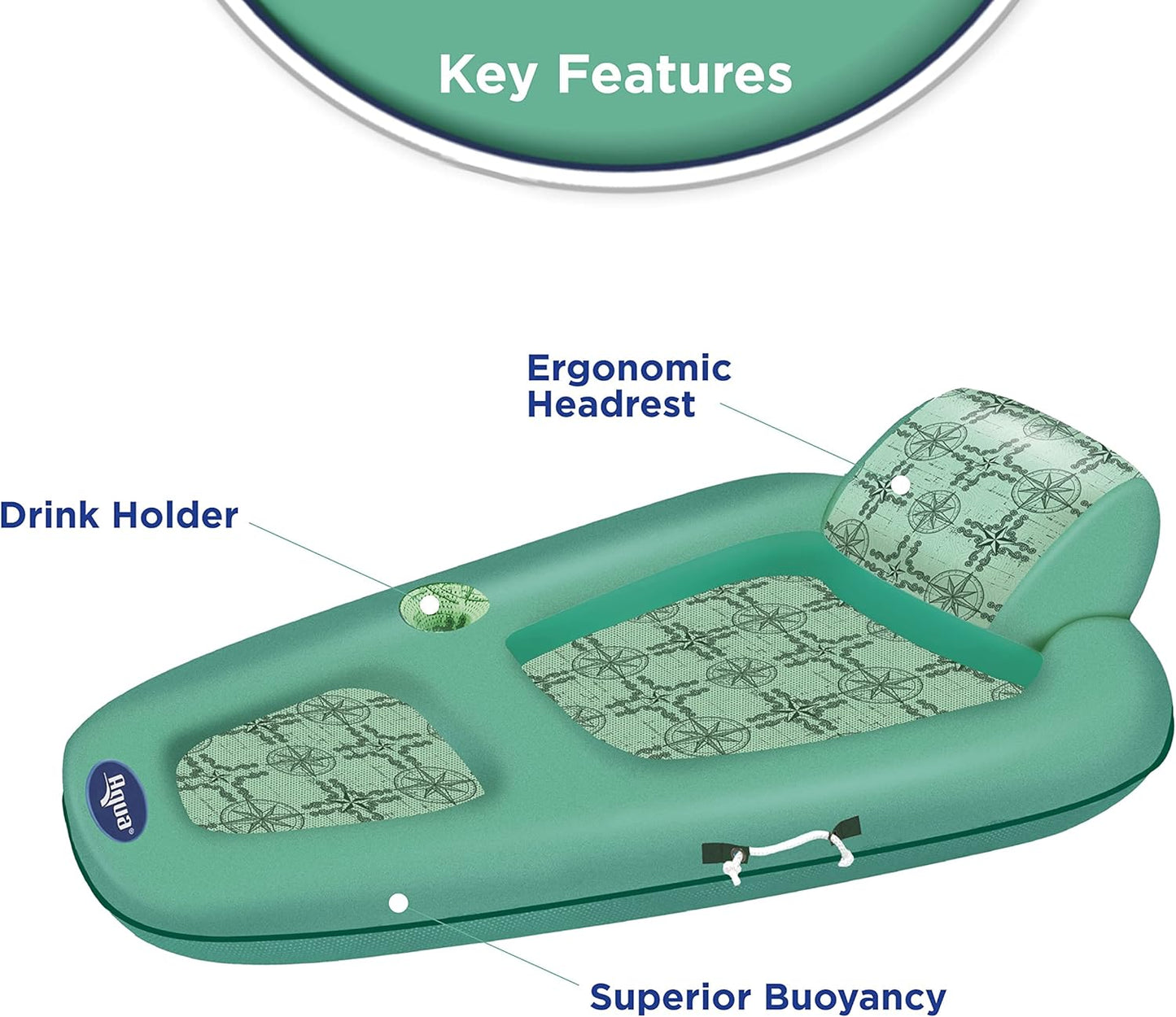 Aqua boia inflável para piscina com encosto de cabeça