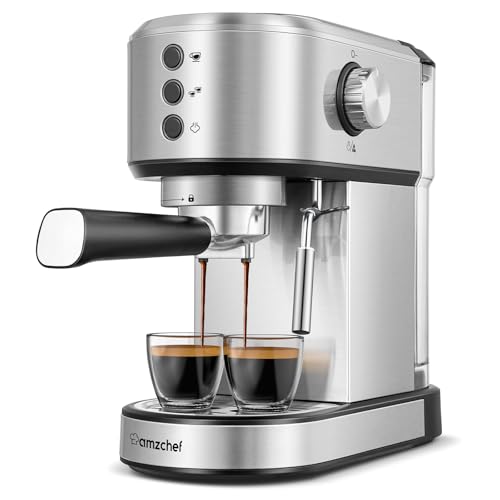 AMZCHEF Máquina de Café Expresso 20 Bar com Vaporizador de Leite (Prata)