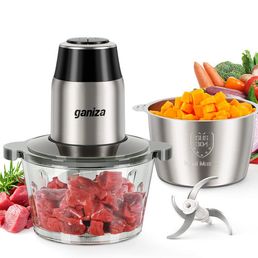 Processador de Alimentos Ganiza 450W, 2 Velocidades, Tigelas de Aço Inox e Vidro