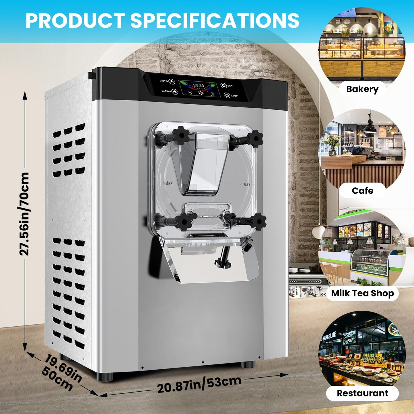 Takywep Máquina de Sorvete 1400W 20L/H Aço Inox Prata com Display