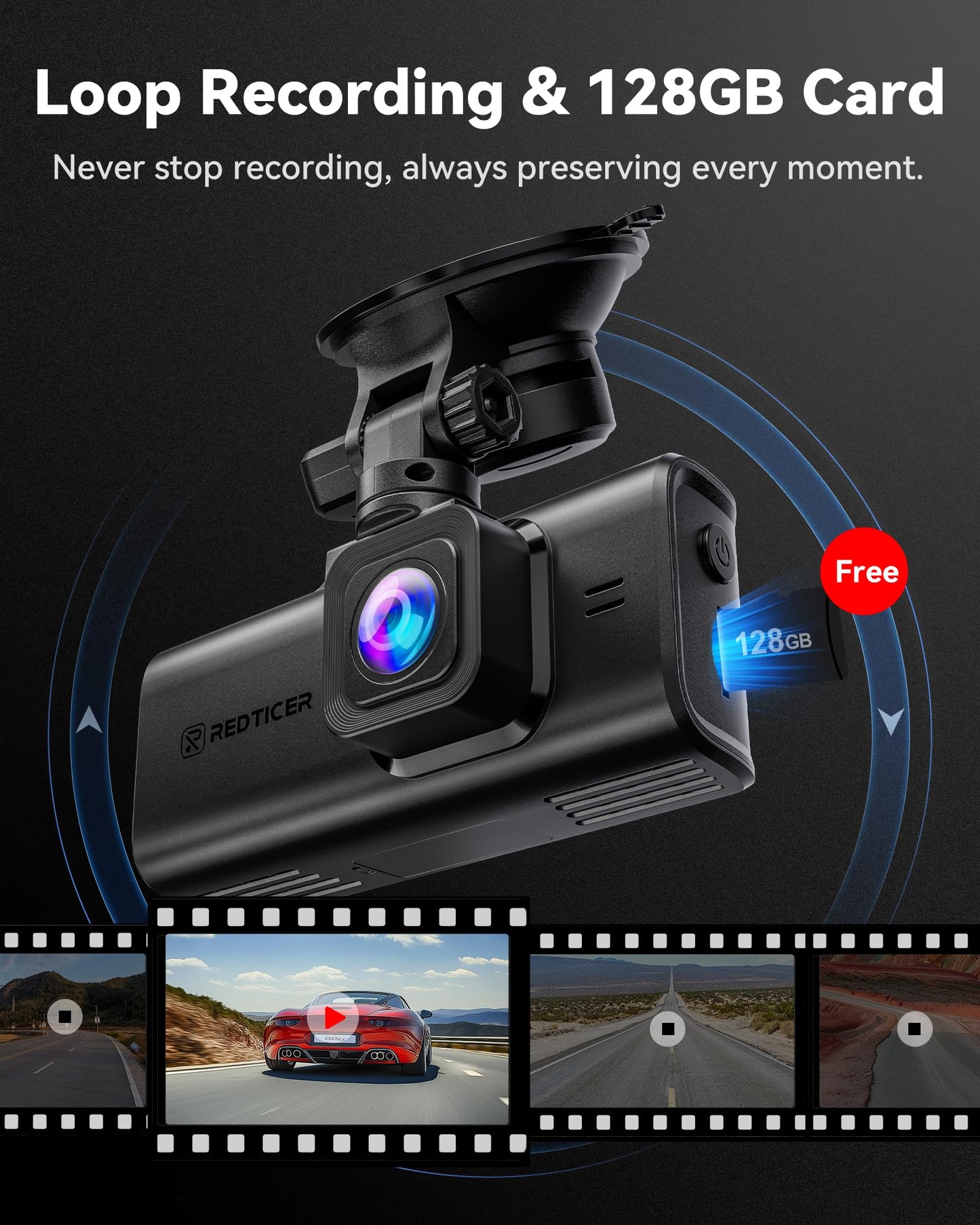 REDTIGER F7NX Dash Cam 4K+1080P Wi-Fi, GPS e Visão Noturna